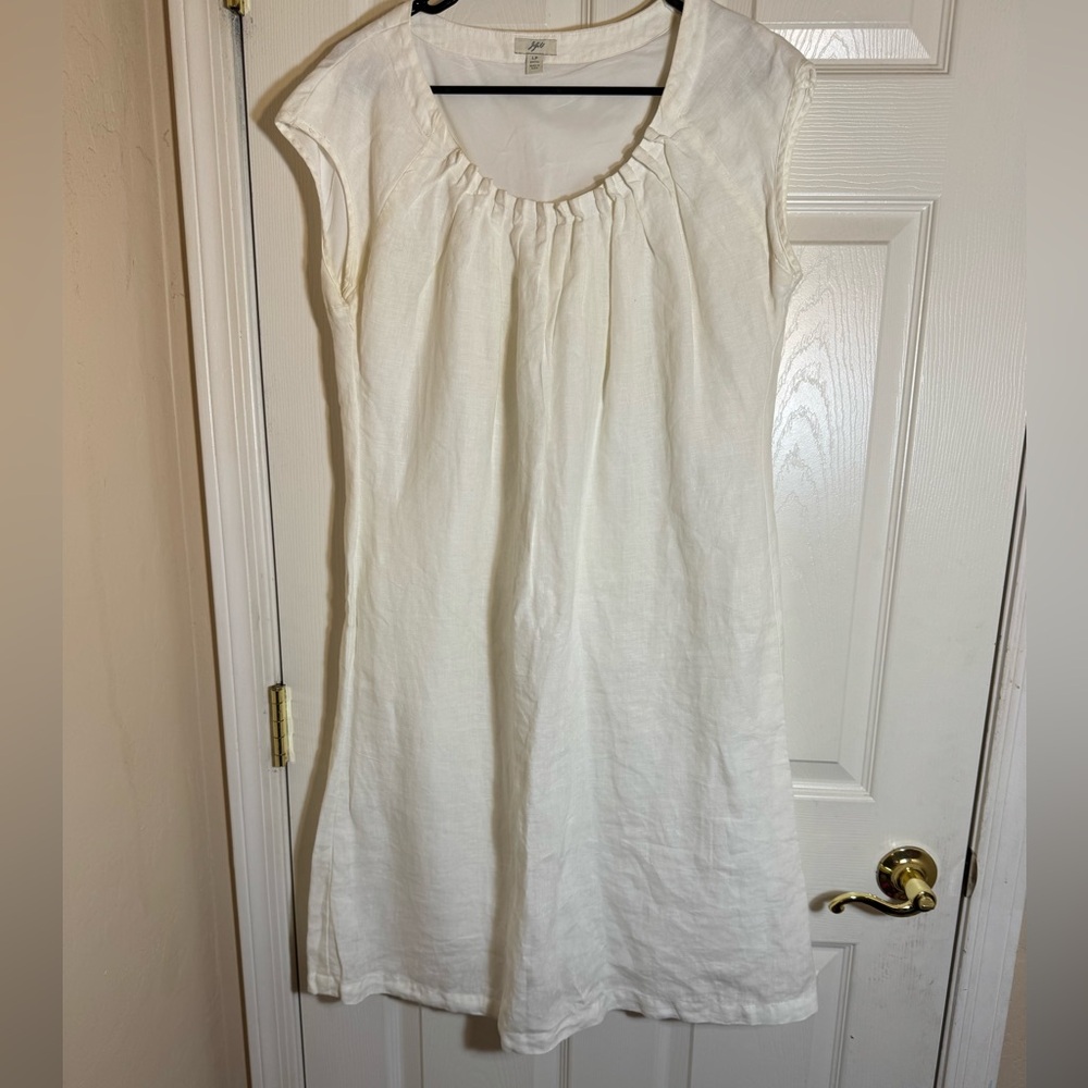 J. Jill White Pleated Sundress with Flutter Cap Sleeves